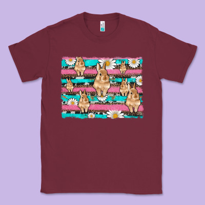 Easter Bunny With Daisy And Turquoise Cowhide Leopard  Background Classic Tee Designed By Artiststas