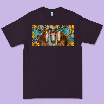 Premium Tee horses with leopard and sunflowers