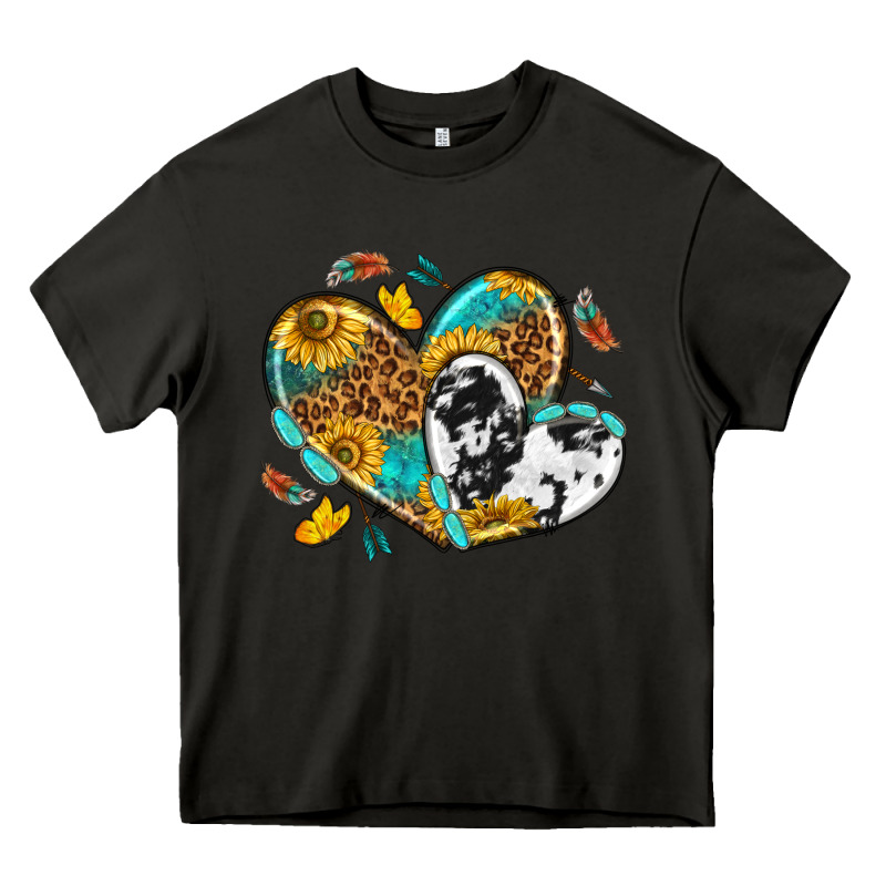 Cowhide Leopard Hearts Heavy Core Tee by texasbilliewilder | Teevron
