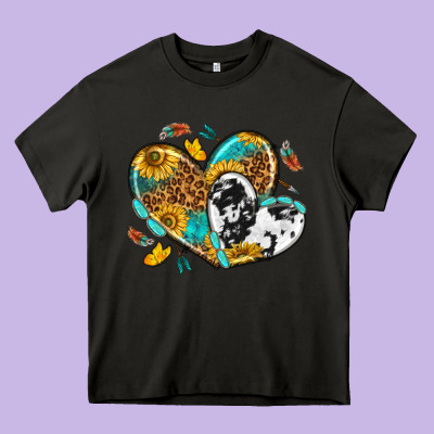 Cowhide Leopard Hearts Heavy Core Tee Designed By Texasbilliewilder