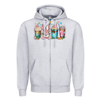 Heather Grey easter coffee cups Zipper Hoodie - MaliasSmallBusiness