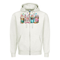 Oatmeal Heather easter coffee cups Zipper Hoodie - MaliasSmallBusiness