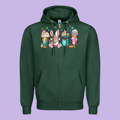 Easter Coffee Cups Zipper Hoodie Designed By Maliassmallbusiness