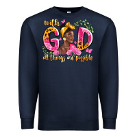 Navy with god all things are possible black woman Premium Sweatshirt - LillyAllenDesigns