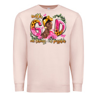 Pale Pink with god all things are possible black woman Premium Sweatshirt - LillyAllenDesigns