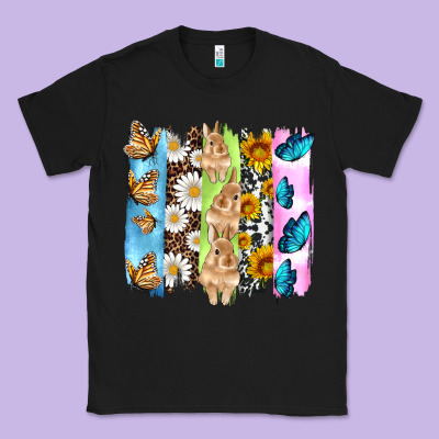 Easter Bunny Butterfly Daisy And Sunflower With Cowhide And  Leopard B Classic Tee Designed By Artiststas