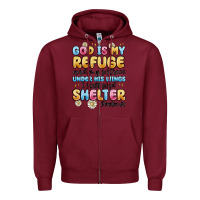 Burgundy god is my refuge and my fortress under his wings Zipper Hoodie - MaliasSmallBusiness