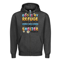 Charcoal Heather god is my refuge and my fortress under his wings Zipper Hoodie - MaliasSmallBusiness