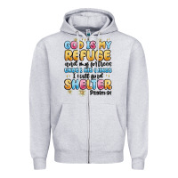 Heather Grey god is my refuge and my fortress under his wings Zipper Hoodie - MaliasSmallBusiness