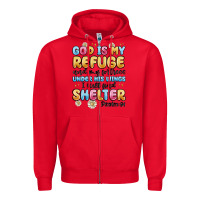 Red god is my refuge and my fortress under his wings Zipper Hoodie - MaliasSmallBusiness