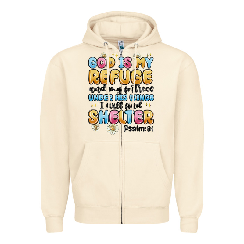 God Is My Refuge And My Fortress Under His Wings Zipper Hoodie by MaliasSmallBusiness | Teevron