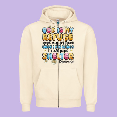 God Is My Refuge And My Fortress Under His Wings Zipper Hoodie Designed By Maliassmallbusiness