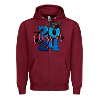 Burgundy class of 2024 Zipper Hoodie - MaliasSmallBusiness