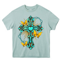 Arona cross with heart shaped gemstone and butterfly Heavy Core Tee - texasbilliewilder