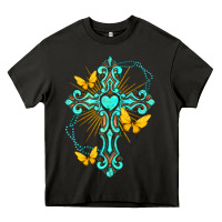 Asphalt cross with heart shaped gemstone and butterfly Heavy Core Tee - texasbilliewilder