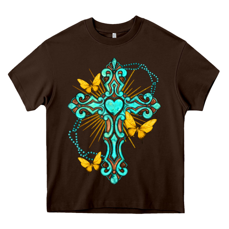 Cross With Heart Shaped Gemstone And Butterfly Heavy Core Tee by texasbilliewilder | Teevron