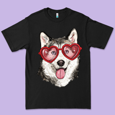 Premium Tee husky with love glasses
