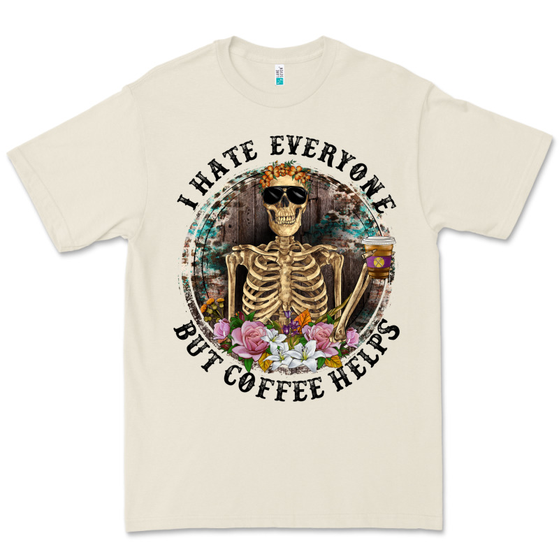 I Hate Everyone But Coffee Helps With Flowers Premium Tee by RanaPortraitStore | Teevron