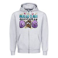 Heather Grey hello i am obsessed with my dog Zipper Hoodie - MaliasSmallBusiness