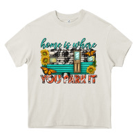 Cream home is where  you park it Heavy Core Tee - texasbilliewilder