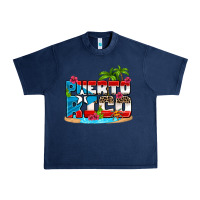 Navy puerto rico and flowers with frog Urban Heavy Tee - AdoDesignShop