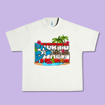 Puerto Rico And Flowers With Frog Urban Heavy Tee Designed By Adodesignshop