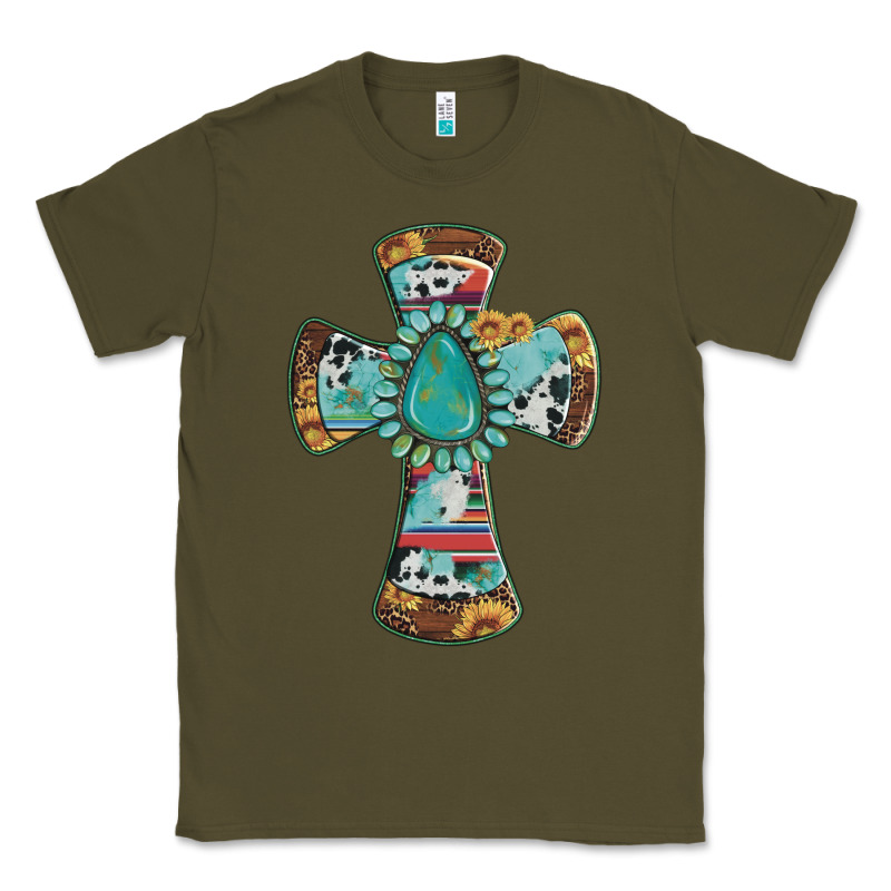 Cross With Leopard Sunflower Gemstone Serape Cowhide Classic Tee by Artiststas | Teevron