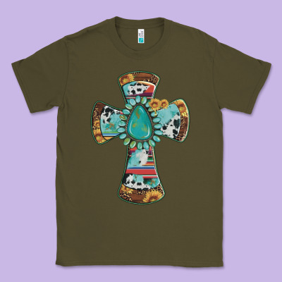 Cross With Leopard Sunflower Gemstone Serape Cowhide Classic Tee Designed By Artiststas