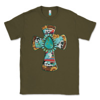 Army Green cross with leopard sunflower gemstone serape cowhide Classic Tee - Artiststas