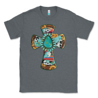 Charcoal Heather cross with leopard sunflower gemstone serape cowhide Classic Tee - Artiststas