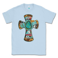 Dusty Blue cross with leopard sunflower gemstone serape cowhide Classic Tee - Artiststas