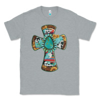 Heather Grey cross with leopard sunflower gemstone serape cowhide Classic Tee - Artiststas