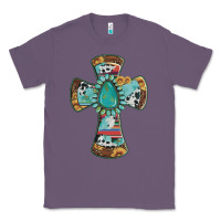 Lavender cross with leopard sunflower gemstone serape cowhide Classic Tee - Artiststas