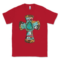 Red cross with leopard sunflower gemstone serape cowhide Classic Tee - Artiststas