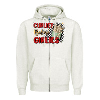 Oatmeal Heather curlies before girlies Zipper Hoodie - MaliasSmallBusiness