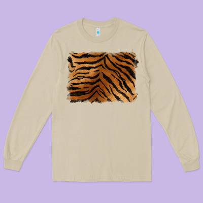 Handdrawn Tiger Pattern Background Long Sleeve Tee Designed By Barkaloodesign