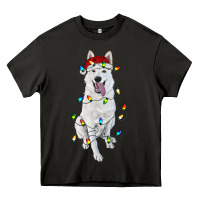 Asphalt Christmas White Shepherd With Christmas Lights Heavy Core Tee - RanaPortraitStore