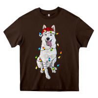Chocolate Brown Christmas White Shepherd With Christmas Lights Heavy Core Tee - RanaPortraitStore