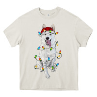 Cream Christmas White Shepherd With Christmas Lights Heavy Core Tee - RanaPortraitStore