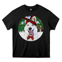 Black Christmas White Shepherd With Cowhide Heavy Core Tee - RanaPortraitStore