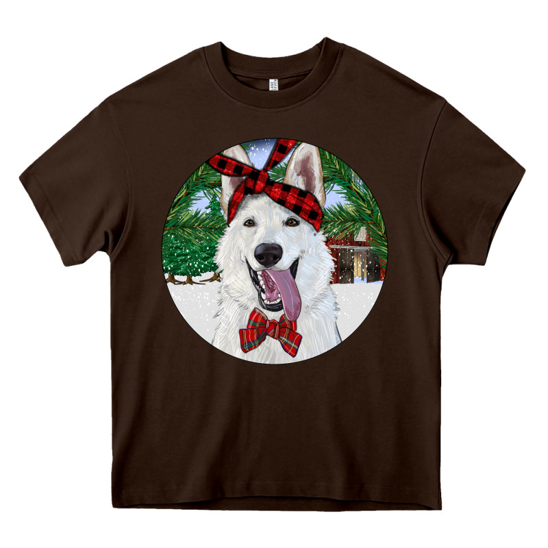 Christmas White Shepherd With Cowhide Heavy Core Tee by RanaPortraitStore | Teevron