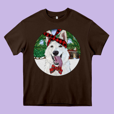 Heavy Core Tee Christmas White Shepherd With Cowhide