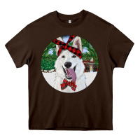 Chocolate Brown Christmas White Shepherd With Cowhide Heavy Core Tee - RanaPortraitStore
