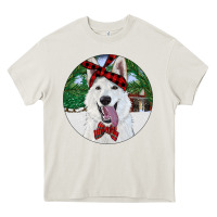 Cream Christmas White Shepherd With Cowhide Heavy Core Tee - RanaPortraitStore