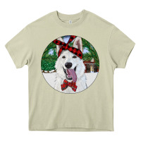 Mossy Christmas White Shepherd With Cowhide Heavy Core Tee - RanaPortraitStore