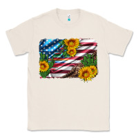 Natural usa flag and sunflower serape leopard and cactus Classic Tee - Artiststas