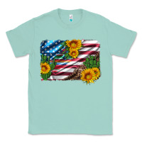 Seafoam usa flag and sunflower serape leopard and cactus Classic Tee - Artiststas