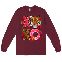Burgundy xoxo with tiger Long Sleeve Tee - NancyCooperArtShop