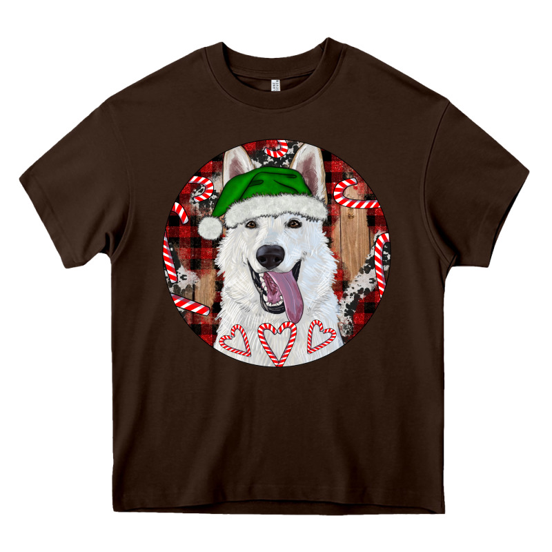 Christmas White Shepherd With Buffalo Plaid Heavy Core Tee by RanaPortraitStore | Teevron