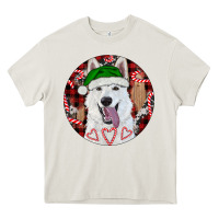 Cream Christmas White Shepherd With Buffalo Plaid Heavy Core Tee - RanaPortraitStore